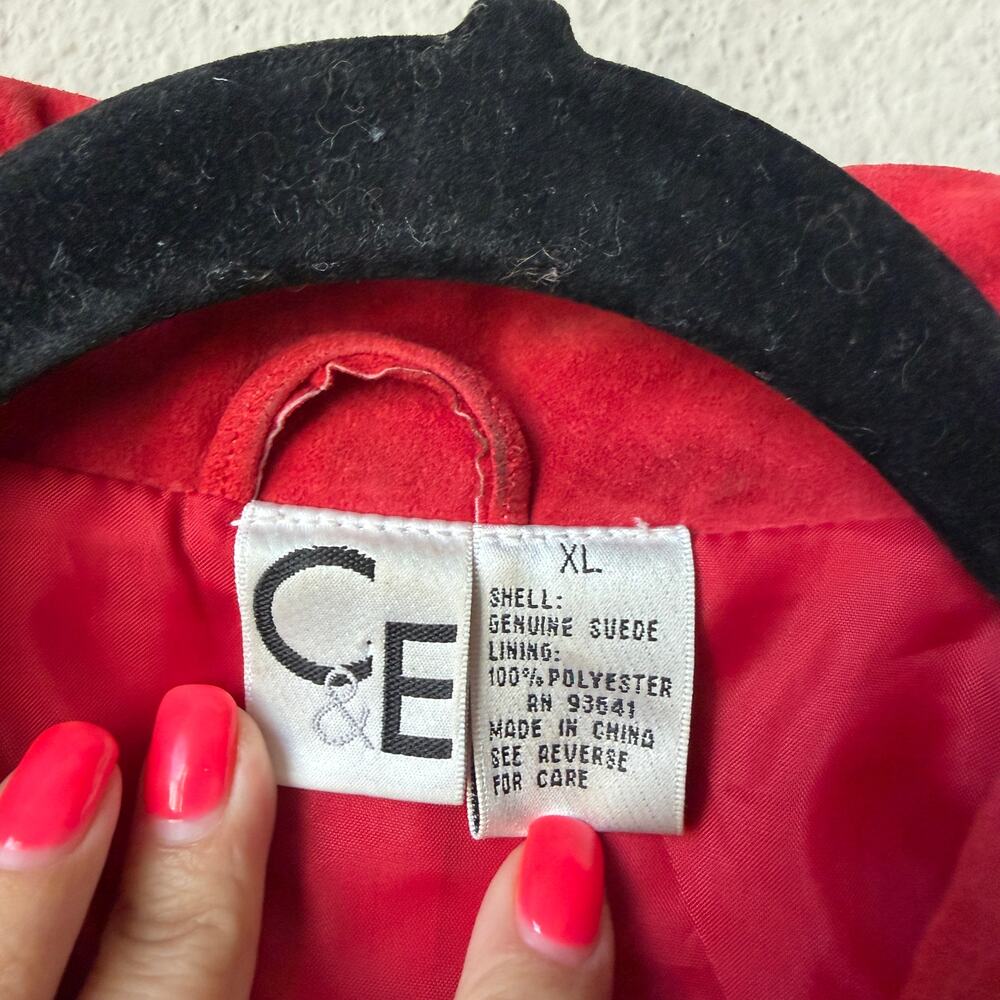 Vintage C&E Red Suede Leather Zip Jacket Size XL - Picture 4 of 7